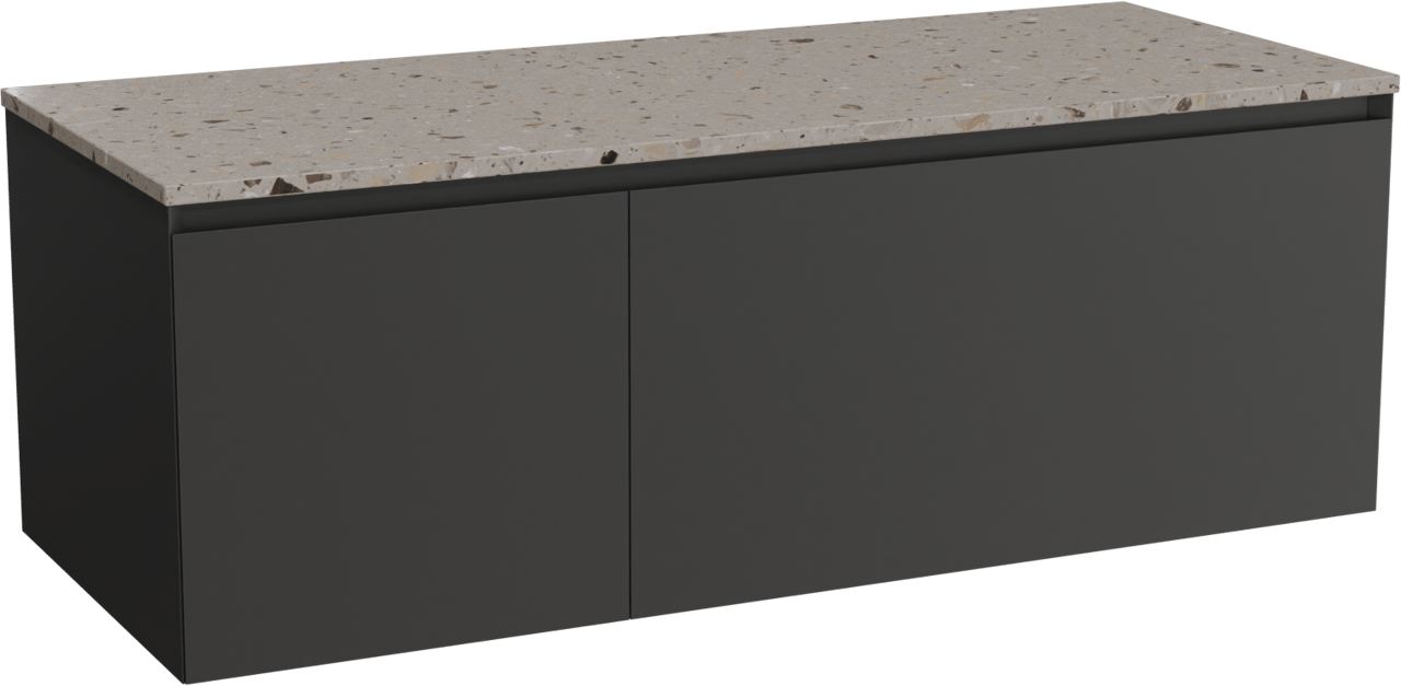 Balmani Idra by Mitra zwevend badmeubel 135 x 55 cm mat zwart met Stretto enkel of dubbel wastafelblad in terrazzo greige terrazzo