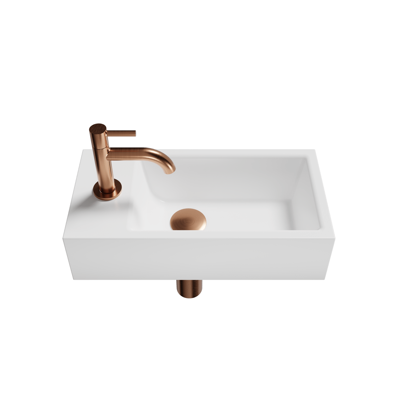 Luca Varess Cubic midi Lave-mains blanc brillant Porcelaine 40x20cm gauche avec robinet Rosegold et fournitures