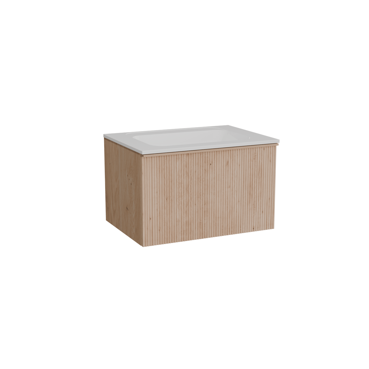Balmani Forma meuble salle de bains suspendu 75 x 55 cm chêne naturel avec Tablo Strada plan simple en marbre composite blanc brillant, Nervure droite symétrique verticale