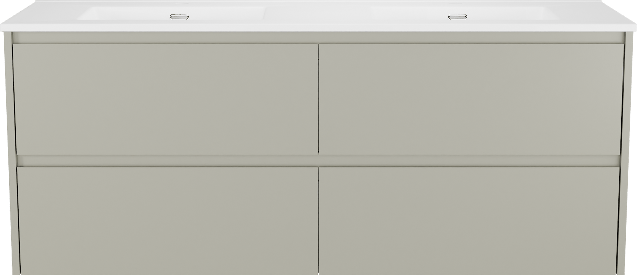 Storke Seda meuble salle de bains suspendu 150 x 52 cm soie grise avec Kera double vasque en porcelaine blanc mat, bondes incluses