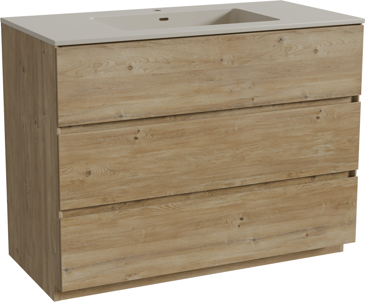 Storke Edge freistehendes Möbelstück Set: 105 x 52 cm, Rohe Eiche, mit Diva Einzelwaschtisch, Top Solid Seidengrau