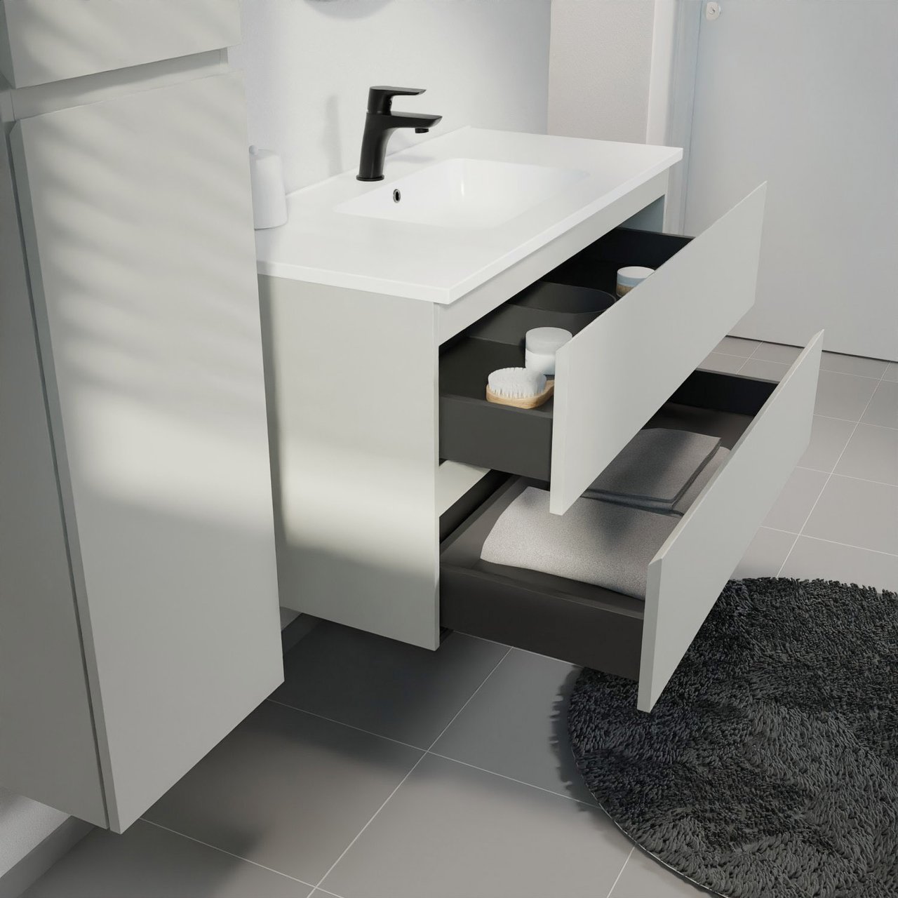 Linie Vano vasque simple marbre composite mat 100 x 46 cm