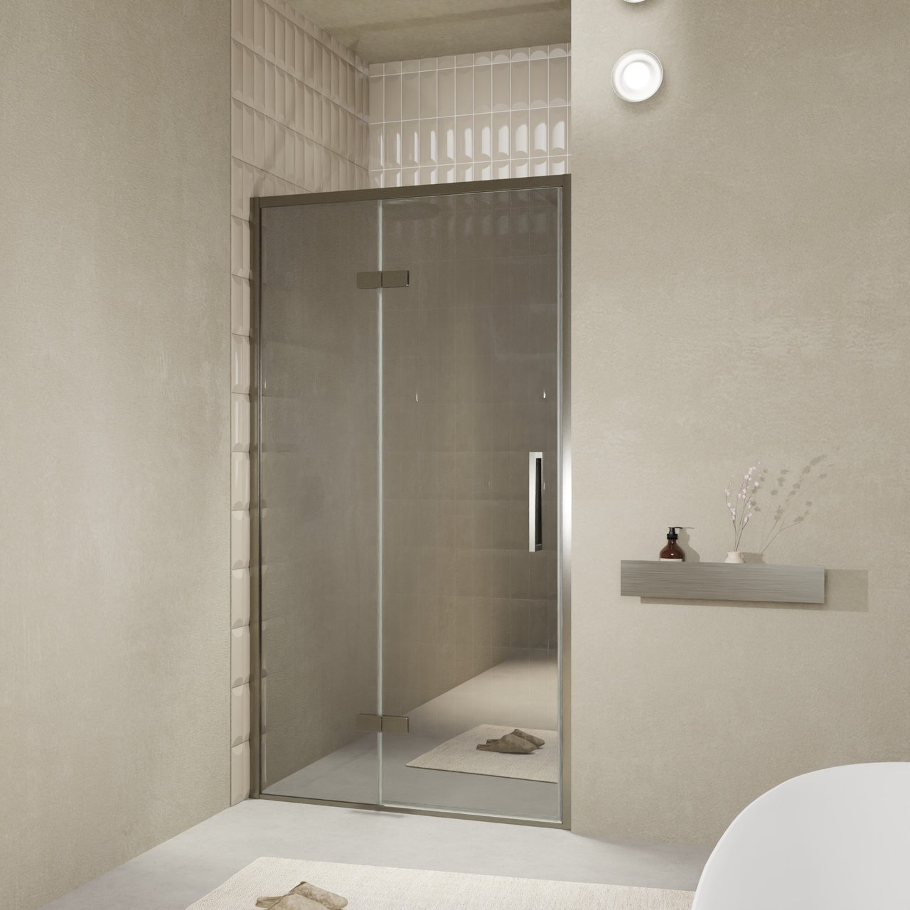 Balmani Senses Design porte pivotante à gauche 120 cm x 210 cm verre Miroir Reflex, Profil Brushed GunMetal, coating inclus