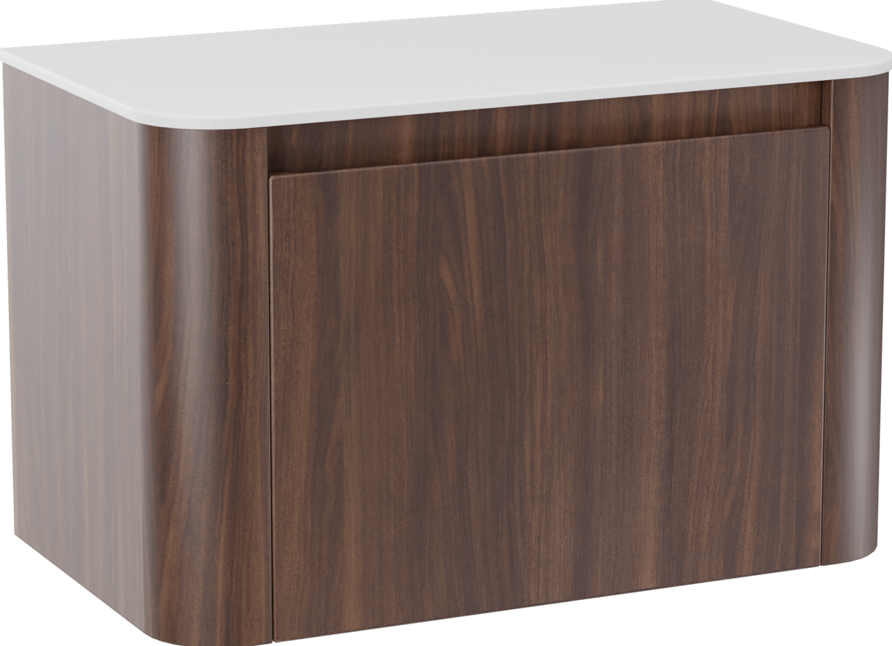 Storke Soft meuble salle de bains suspendu 80 x 46 cm noyer avec Tavola Soft tablette simple en Solid Surface blanc mat