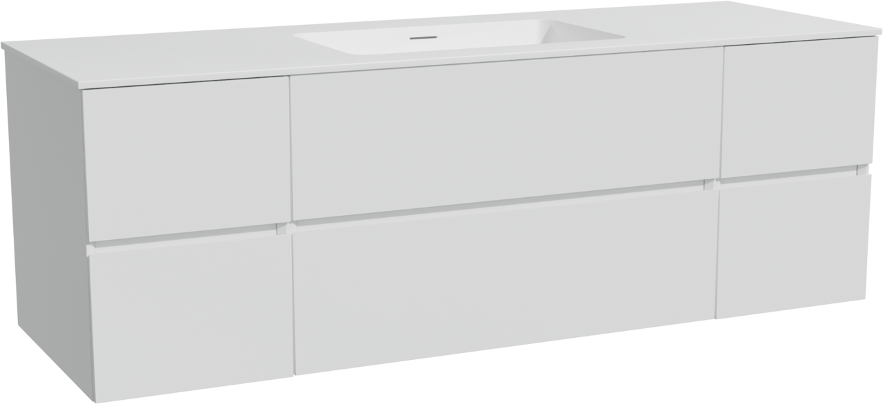 Storke Edge zwevend badkamermeubel 155 x 52 cm glanzend wit met Mata enkele wastafel in solid surface mat wit