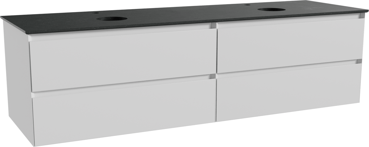 Balmani Mitra meuble salle de bains suspendu 180 x 55 cm blanc mat avec Facetta tablette double en granit noir