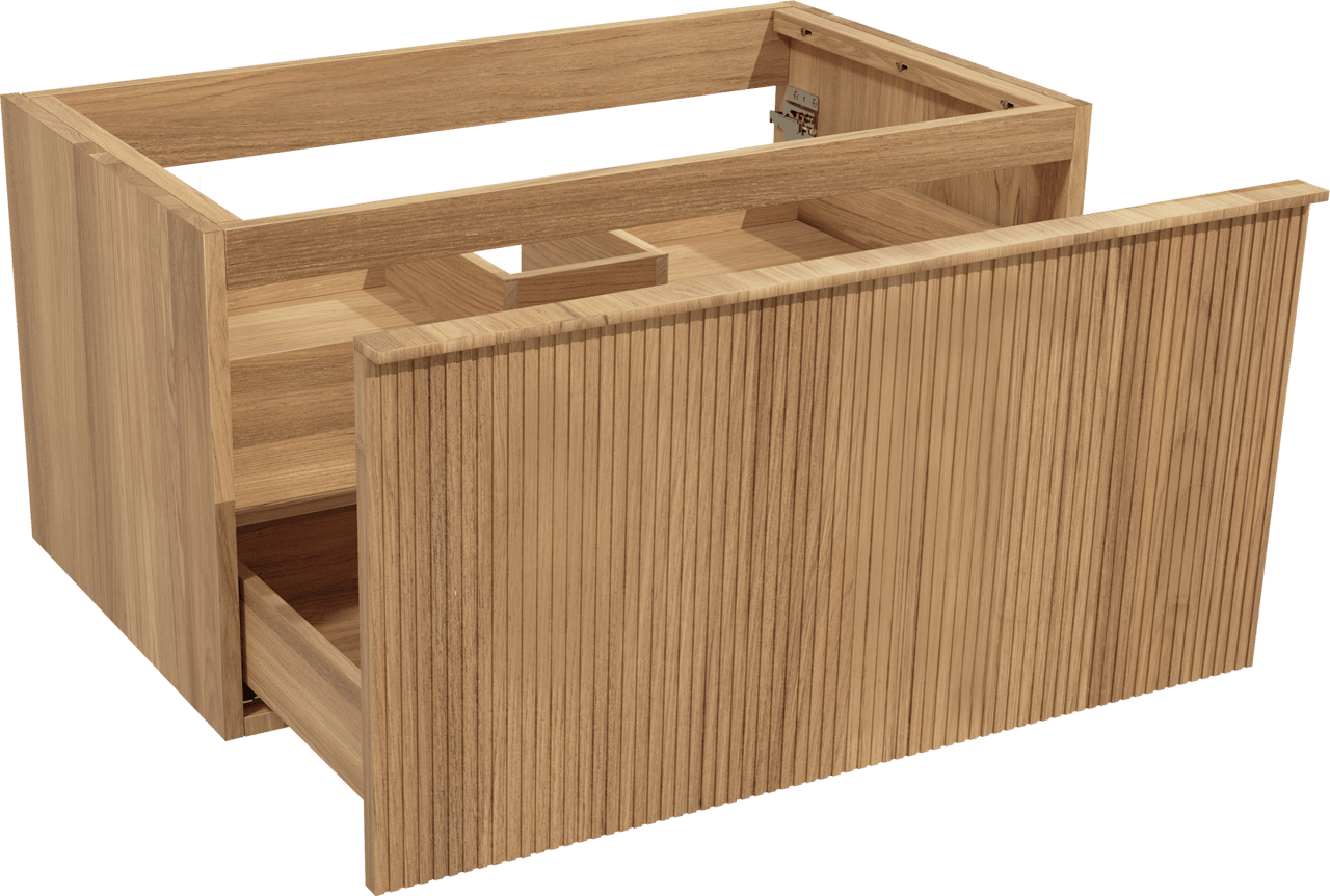 Balmani Forma zwevende wastafelonderkast 90 x 55 cm teakhout 2 lades vert. sym. groef