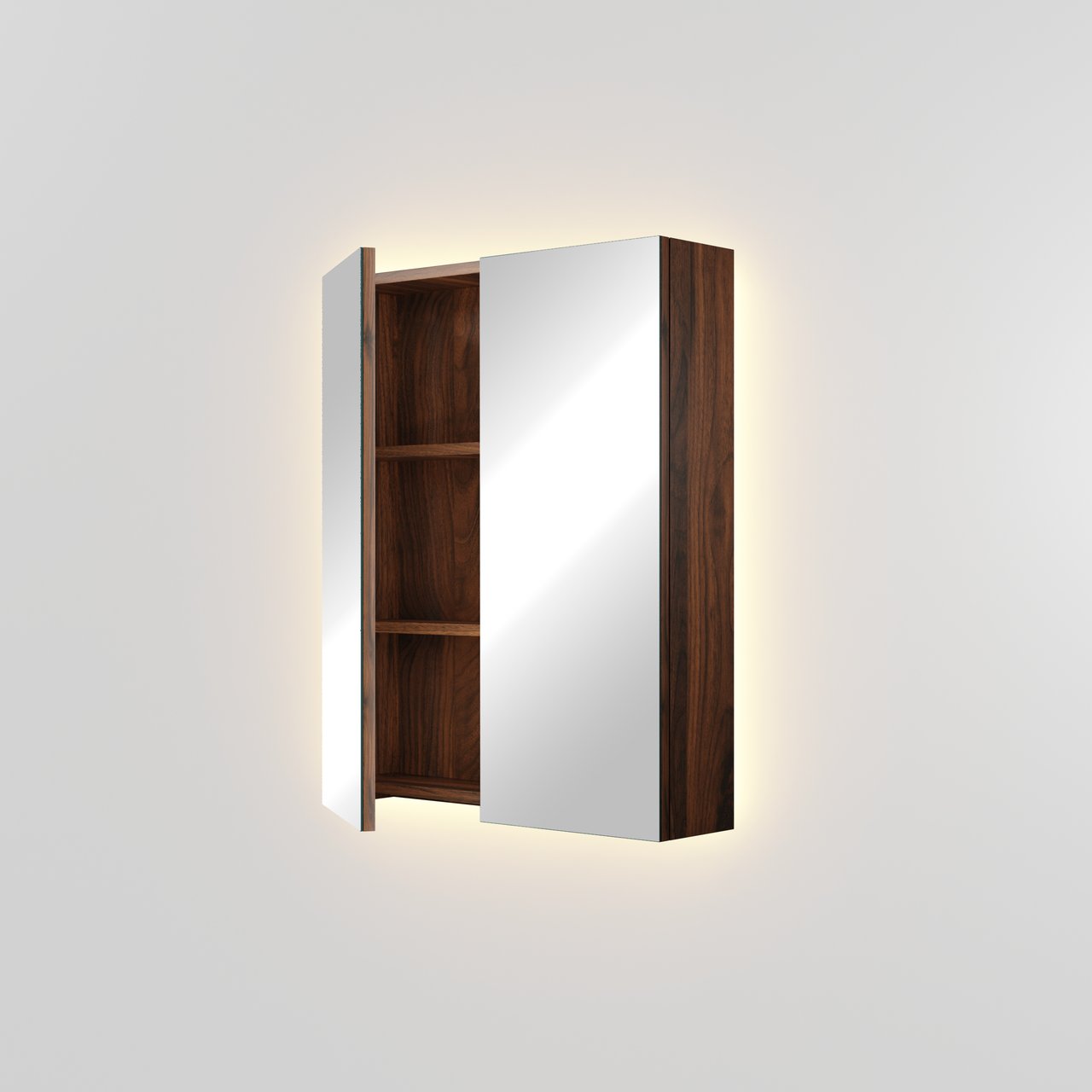 Linie Montro spiegelkast 60 x 75 cm notelaar met spiegelverlichting