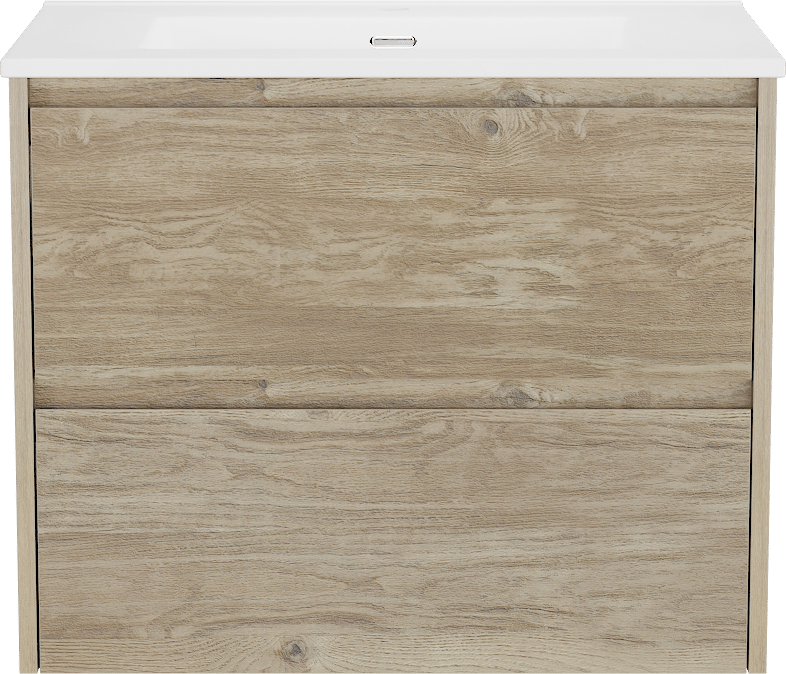 Storke Seda meuble salle de bains suspendu 75 x 52 cm chêne brut avec Kera plan simple en porcelaine blanc mat, bonde incluse
