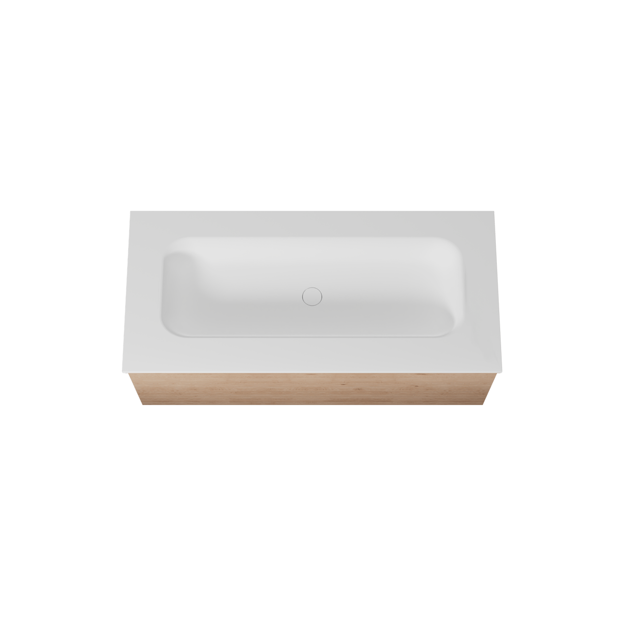 Balmani Forma zwevend badmeubel 120 x 55 cm naturel eiken met Tablo Arcato enkele wastafel voor 2 kraangaten in solid surface mat wit, Horizontale symmetrische rechte ribbel