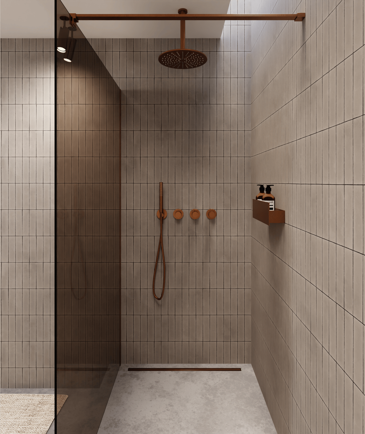 Balmani Modular inloopdouche: 160 x 200 cm, Brons glas, Brushed Rosegold profielen