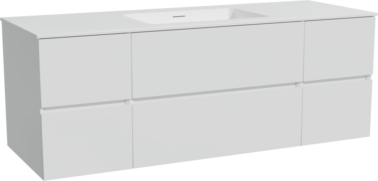 Storke Edge zwevend badkamermeubel 145 x 52 cm mat wit met Mata enkele wastafel in solid surface mat wit