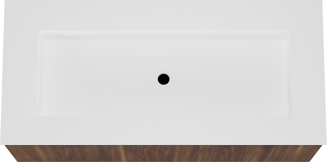 Balmani Sfera by Lucida zwevend badkamermeubel 120 x 55 cm amerikaanse notelaar met Tablo Stretto enkele wastafel voor 2 kraangaten in solid surface mat wit
