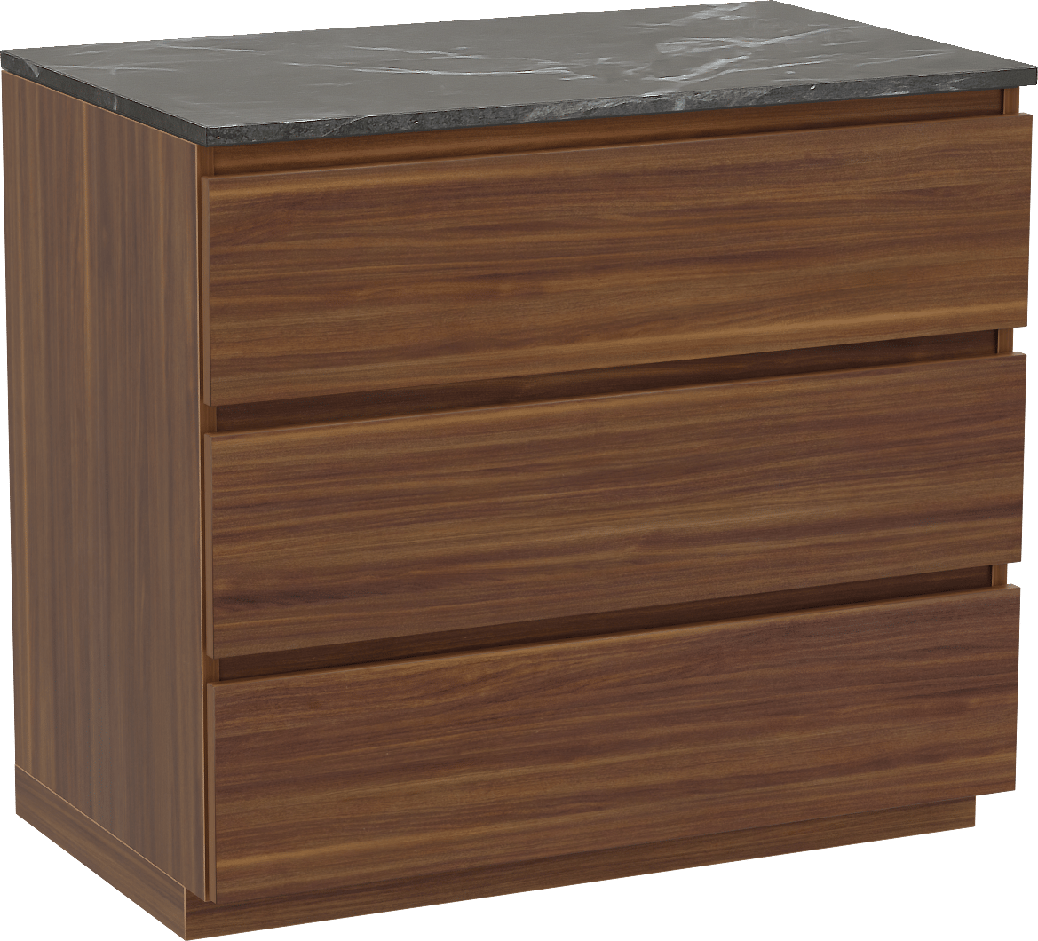 Balmani Lucida staand badkamermeubel 90 x 55 cm amerikaanse notelaar met Stretto enkel tablet in marmer pietra grey