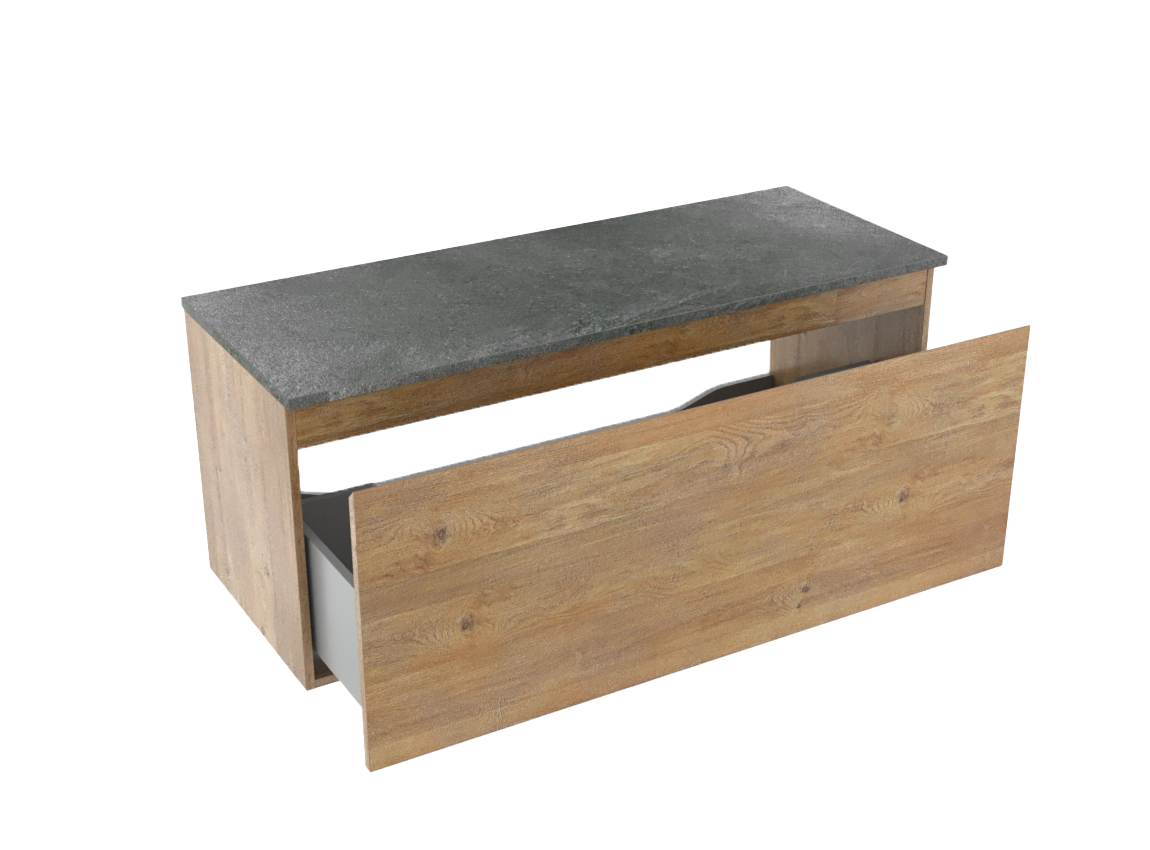 Linie Lado zwevend badmeubel 120 x 46 cm naturel eiken met Lado enkel of dubbel wastafelblad in melamine grijze leisteen