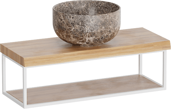 Balmani Life Edge Mini tablette 55 x 22,50 cm teck avec Bowl vasque à poser en marbre Dark Emperador