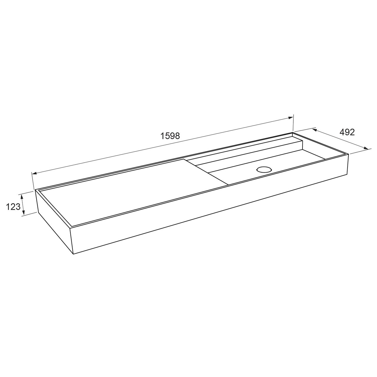 Balmani Cubo plan vasque asymétrique à droite mat Solid Surface 160 x 49 cm
