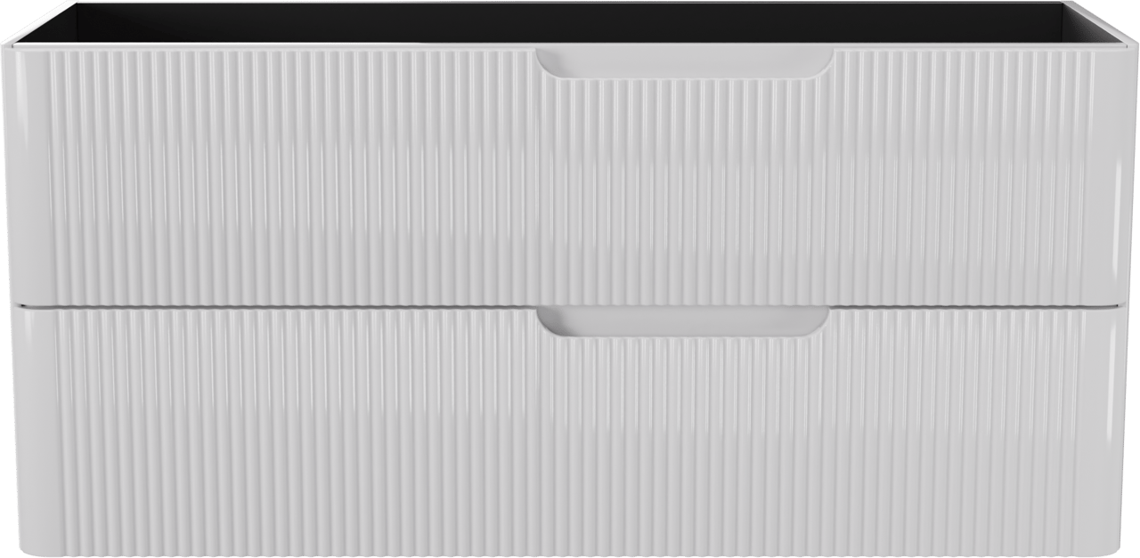 Linie Curvo hängender möbelstück Waschtischunterschränke 120 x 46 cm Weiβ glänzend 2 Schubladen, Vert. Sym. Rippe
