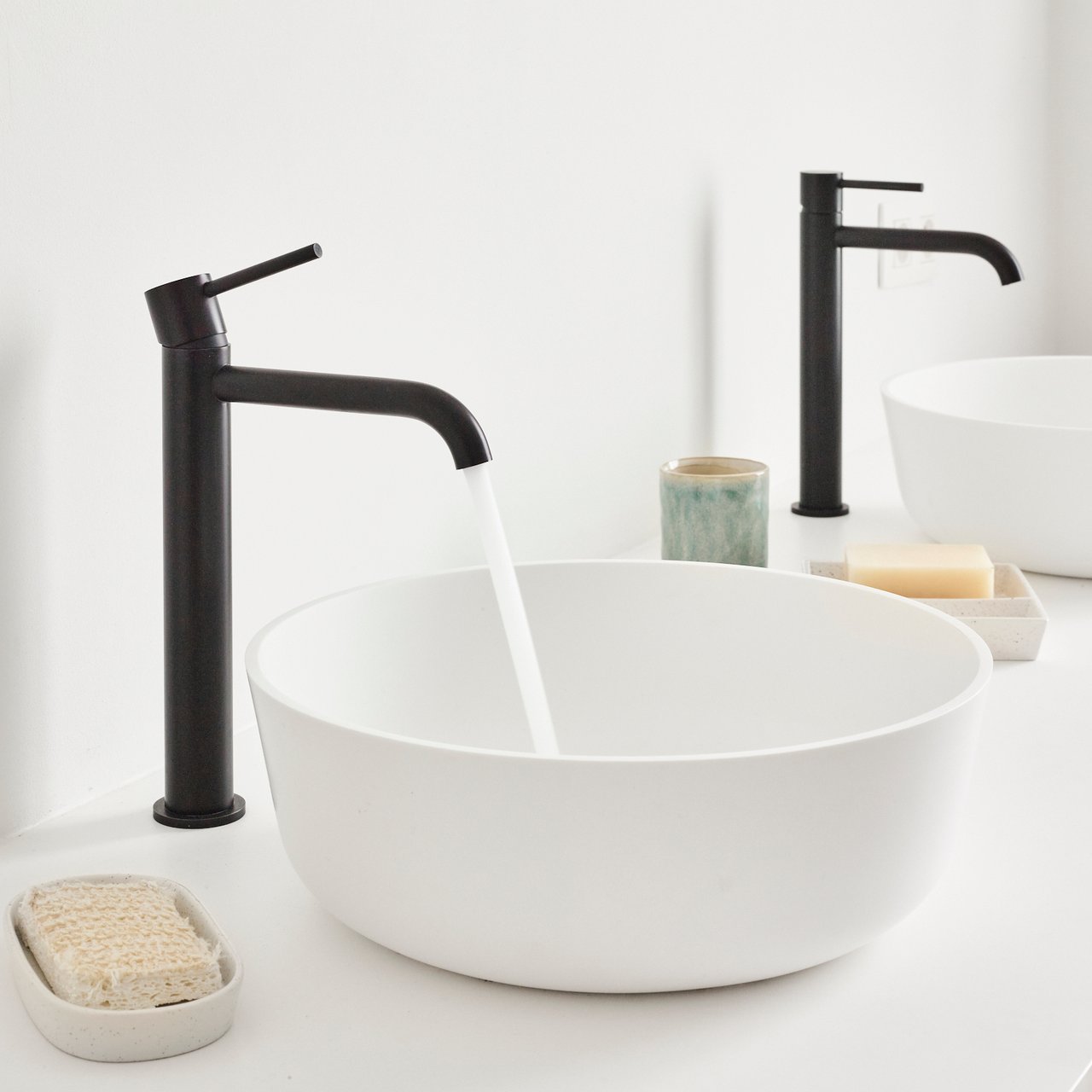 Balmani Zone Aufsatzwaschbecken: Solid Surface, matt, rund, Ø 35 cm