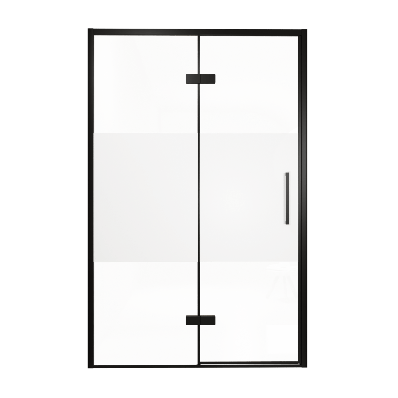 Balmani Senses Design porte pivotante à gauche 140 cm x 210 cm verre transparent avec bande matte, Profil noir, coating inclus