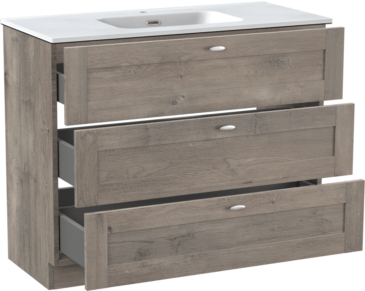 Linie Classo staand badkamermeubel 100 x 46 cm grijze eik met Baro enkele wastafel in porselein mat wit