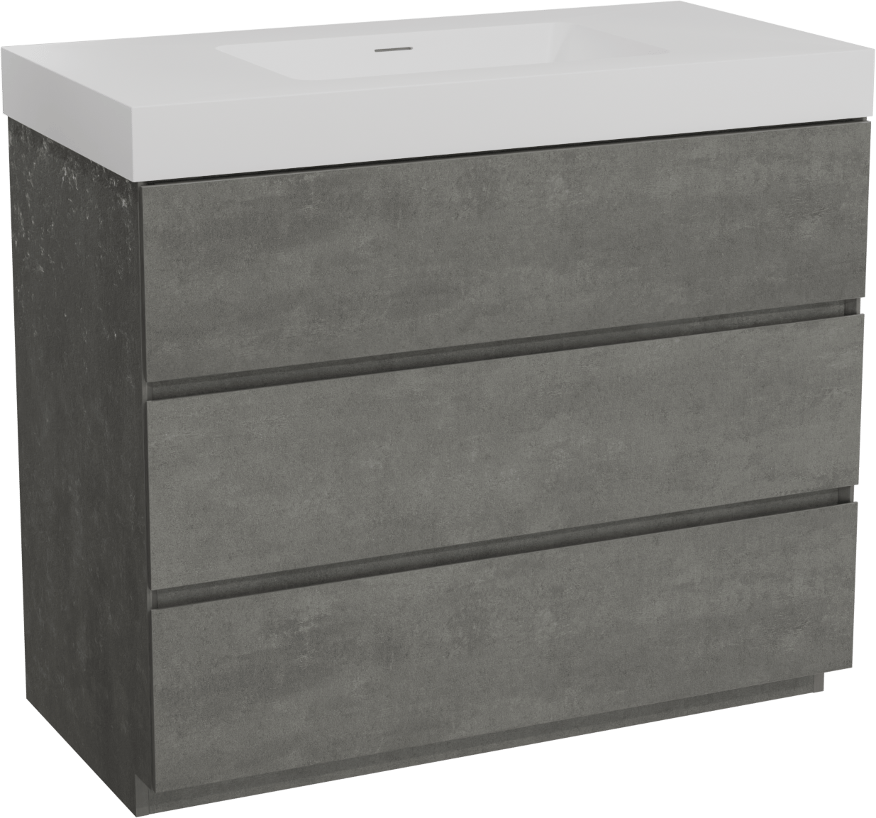 Storke Edge freistehendes Möbelstück Set: 105 x 52 cm, Beton dunkelgrau, mit Mata High Einzelwaschtisch, Solid Surface Weiß matt