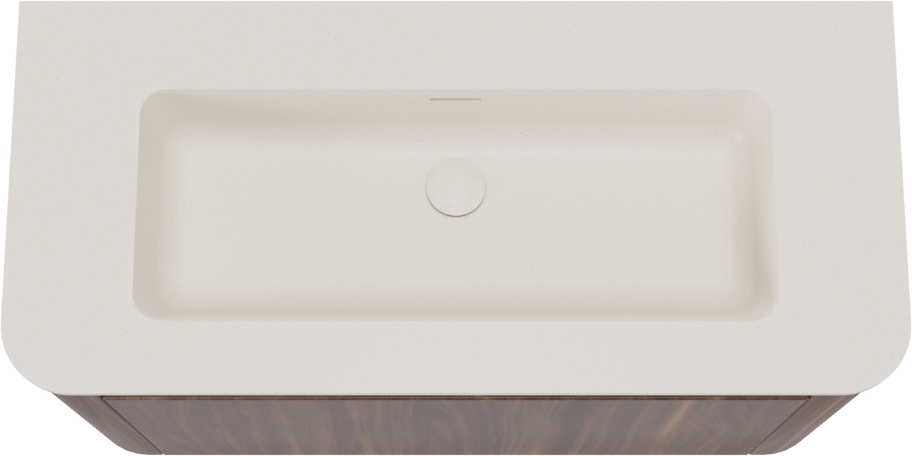 Storke Soft zwevend badkamermeubel 100 x 46 cm notelaar met Mata Soft enkele wastafel in solid surface beige granita
