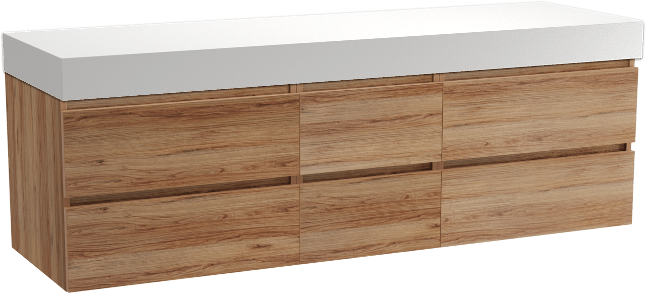 Balmani Lucida meuble salle de bains suspendu 180 x 55 cm teck avec Dominus tablette simple ou double en solid surface blanc mat