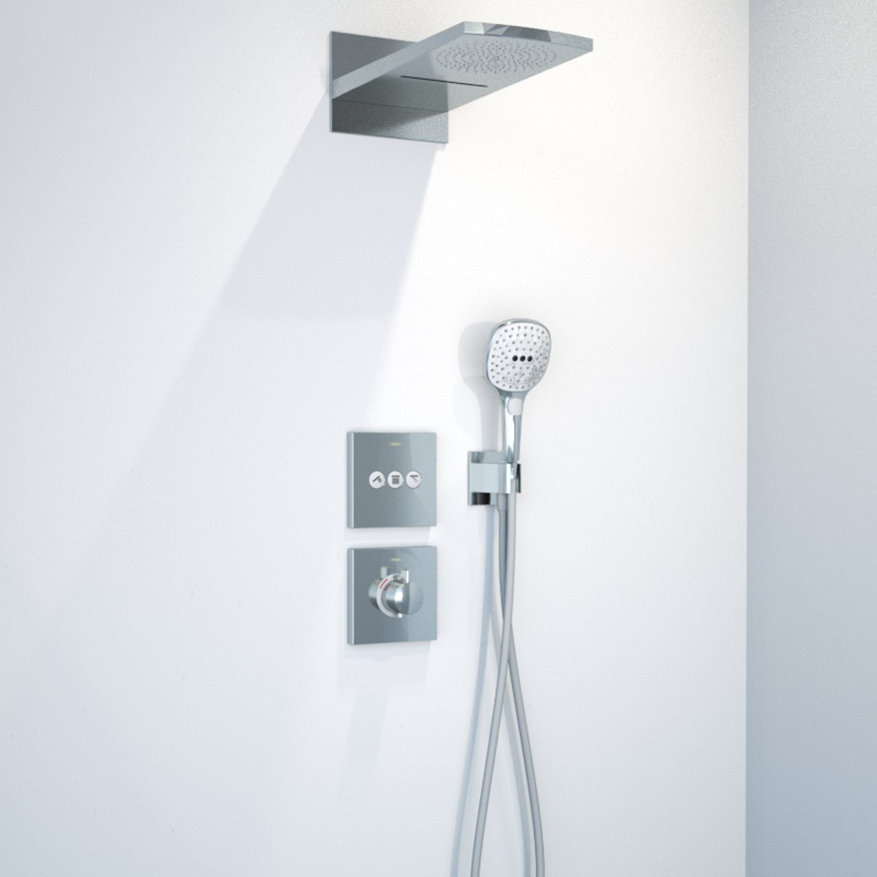 Hansgrohe Raindance Rainfall tête de douche rectangulaire avec support mural 44 x 21 cm Chrome Brillant et blanc