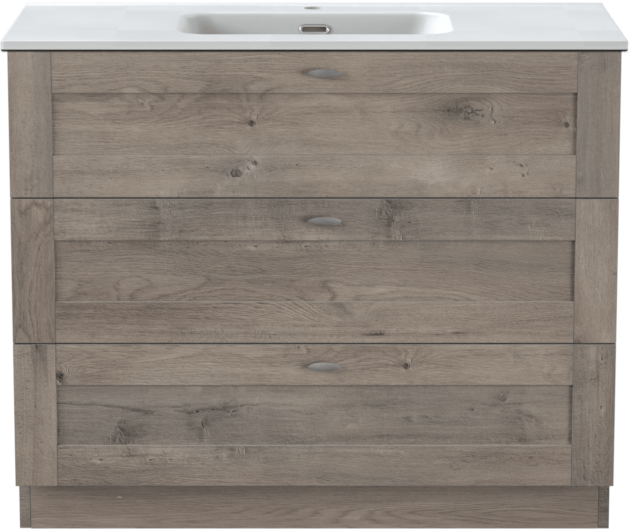 Linie Classo staand badkamermeubel 100 x 46 cm grijze eik met Baro enkele wastafel in porselein mat wit