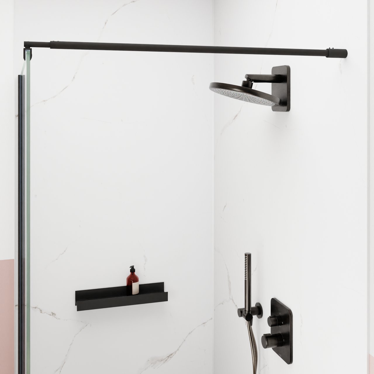 Blaufoss Onos 250 Duschkopf 25 cm, Wandmontage, mit Brausearm, Brushed GunMetal