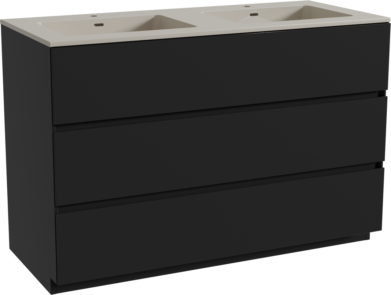 Storke Edge freistehendes Möbelstück Set: 120 x 52 cm, Schwarz matt, mit Diva Doppelwaschtisch, Top Solid Seidengrau