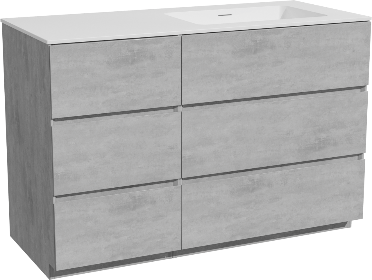 Storke Edge meuble salle de bains à poser 120 x 52 cm béton gris foncé avec Mata plan vasque asymétrique à droite en solid surface blanc mat
