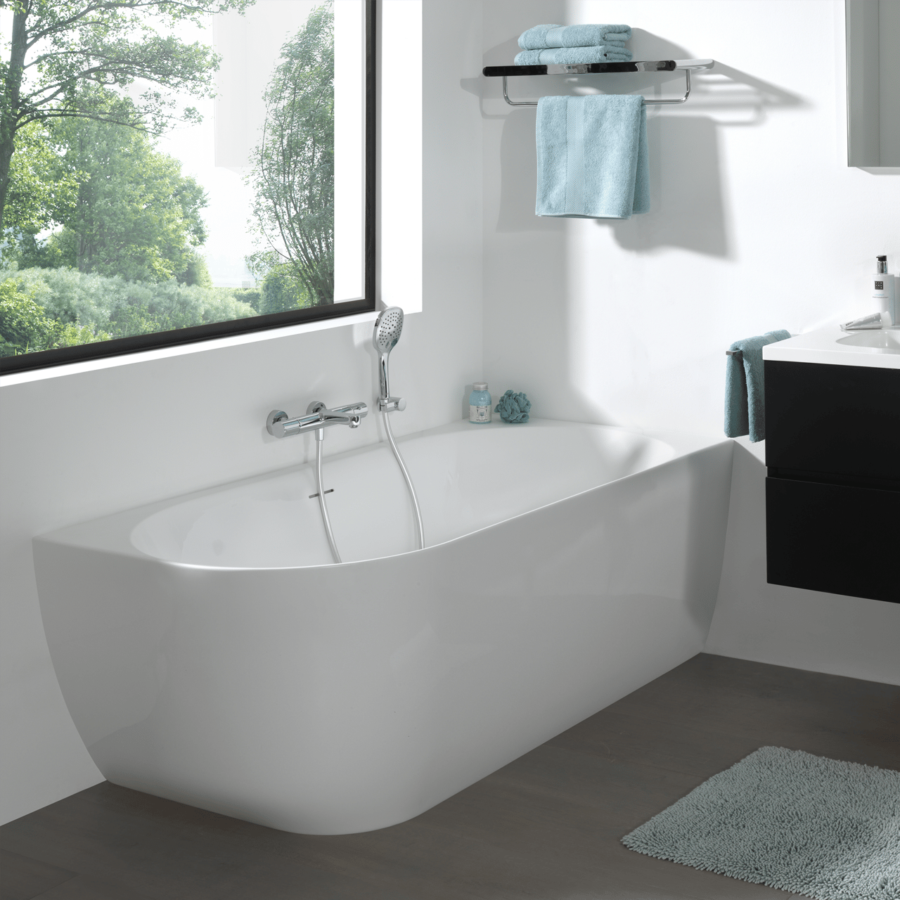 Luca Varess Otello baignoire d'angle droite duo 180 x 85 cm acrylique Blanc Brillant, bonde incluse