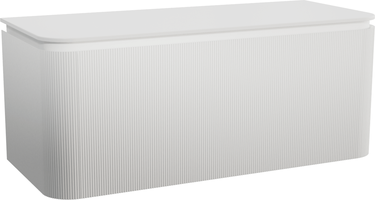 Balmani Moon meuble salle de bains suspendu 130 x 55 cm blanc mat avec Moon tablette simple ou double en solid surface blanc mat, Nervure droite symétrique verticale