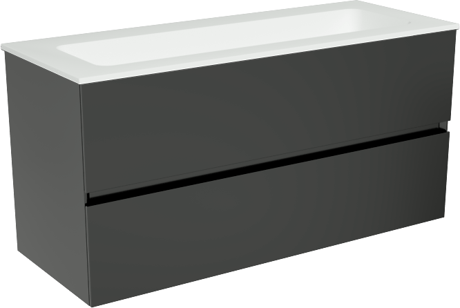 Storke Edge meuble salle de bains suspendu 100 x 40 cm noir mat avec Mata plan simple pour 2 trous de robinet en solid surface blanc mat