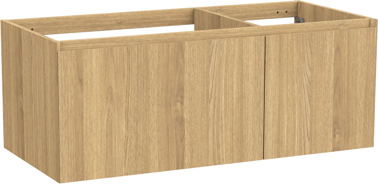 Balmani Idra by Mitra hängender Waschbeckenunterschrank: 120 x 55 cm, asymmetrisch links, Eiche Natur, Furnierholz, 4 Schubladen