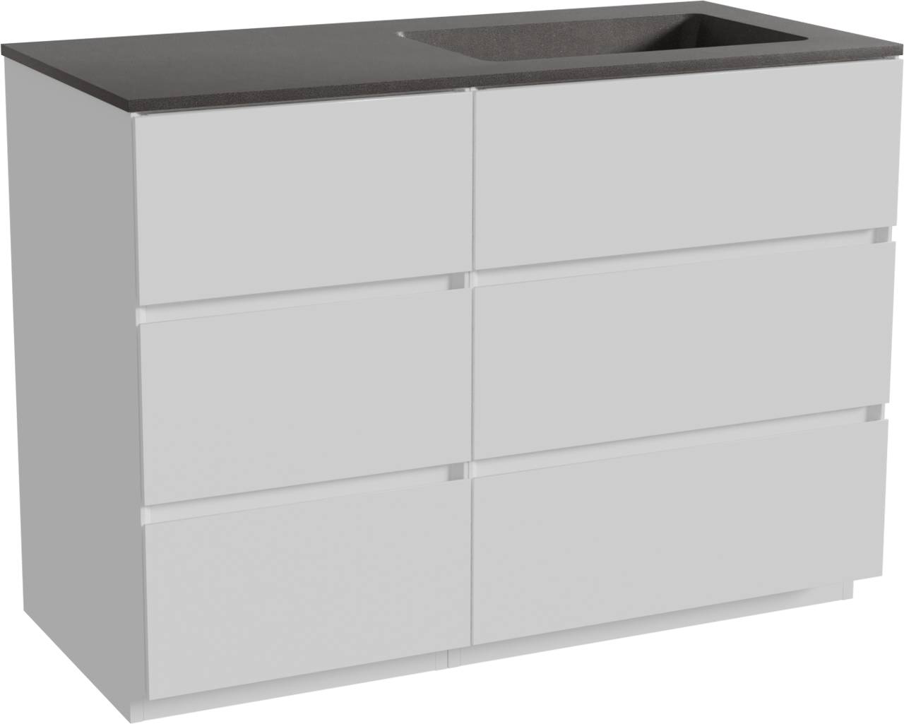 Storke Edge meuble salle de bains à poser 110 x 52 cm blanc mat avec Scuro plan vasque asymétrique à droite en quartz noir mat