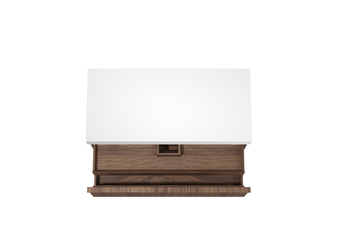 Balmani Forma meuble salle de bains suspendu 120 x 55 cm noyer américain avec Dominus tablette simple ou double en solid surface blanc mat, Nervure droite symétrique verticale