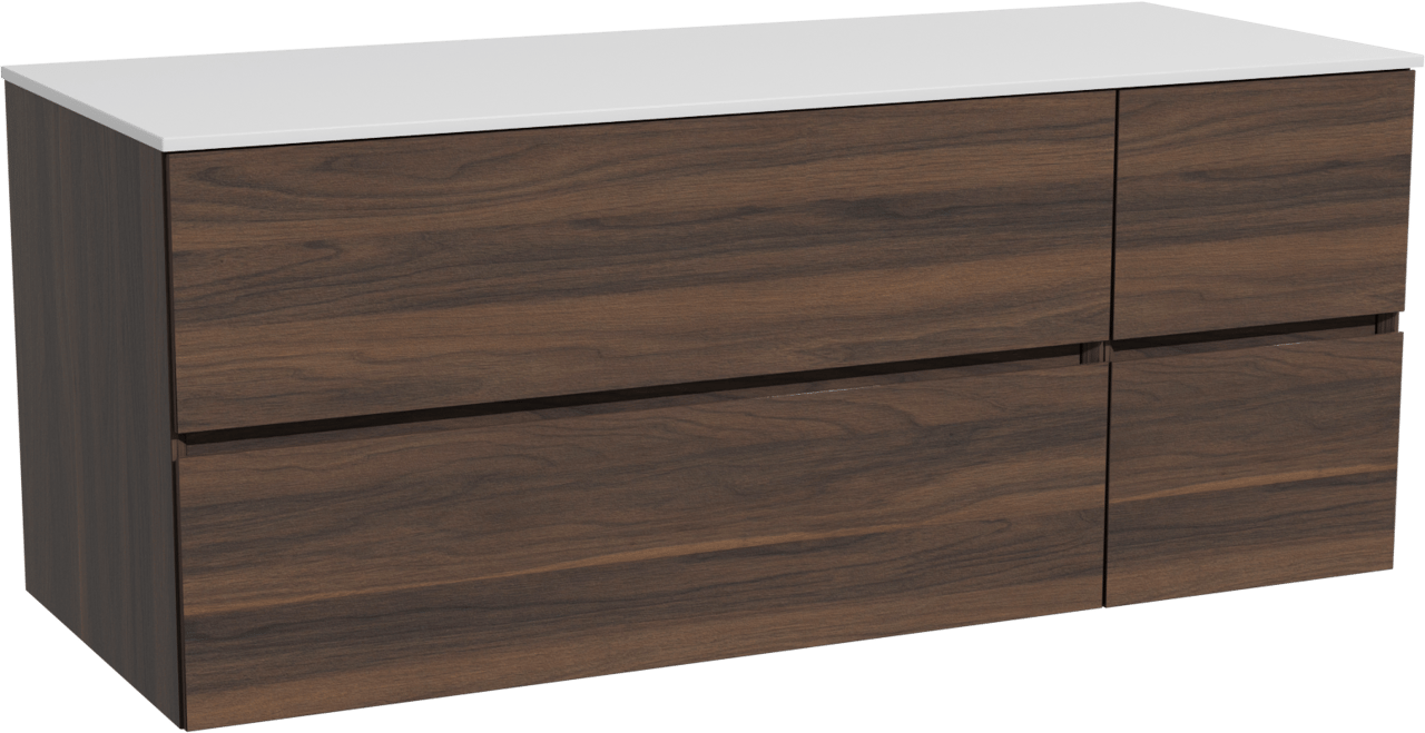 Storke Edge zwevend badkamermeubel 130 x 52 cm notelaar met Tavola enkel of dubbel tablet in solid surface mat wit