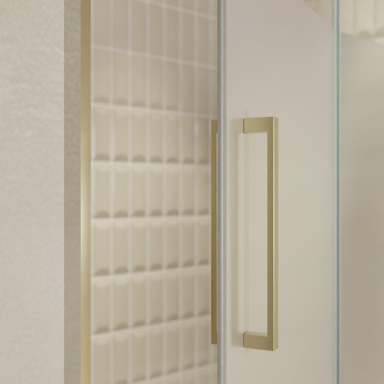 Balmani Senses Design porte pivotante à droite 140 cm x 210 cm verre transparent avec bande matte, Profil Brushed Champagne Gold