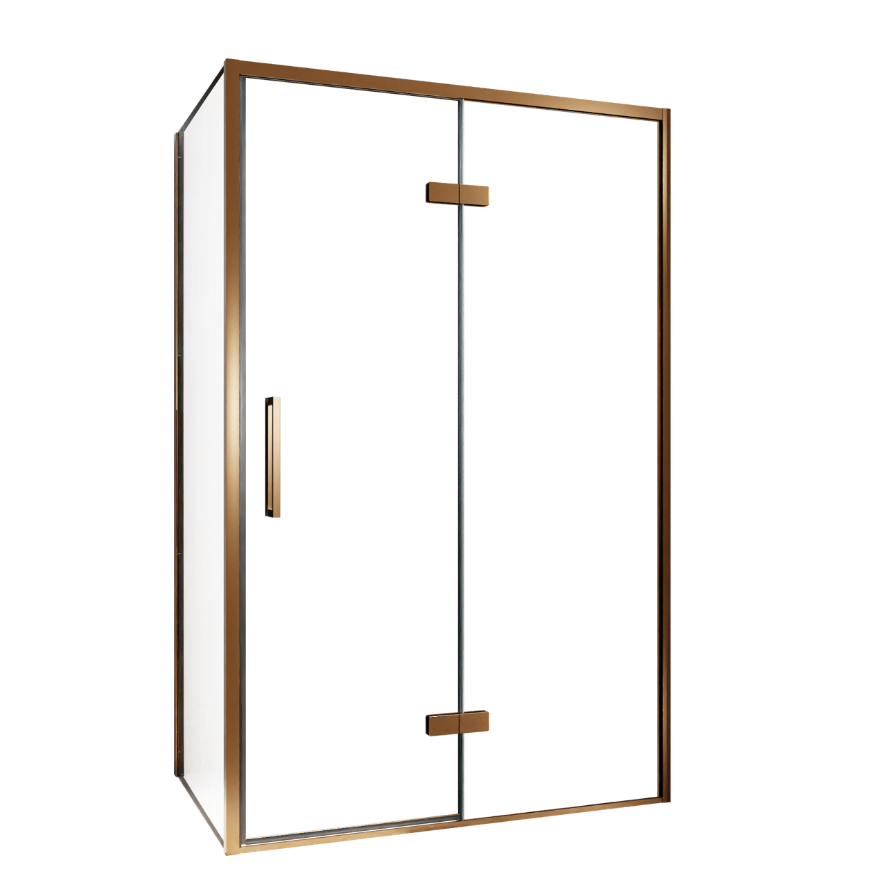 Balmani Senses Design douchehoek met rechtse draaideur en vaste zijwand, 120 x 100 cm, Helder glas, Brushed Rosegold profielen, met coating