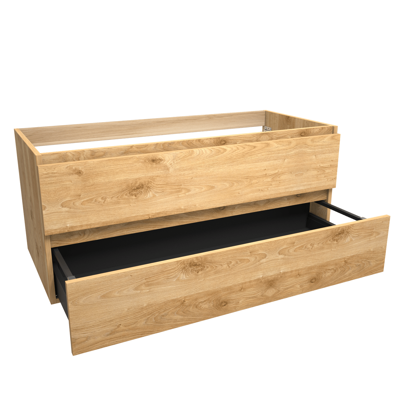 Balmani Lucida hängender Waschbeckenunterschrank: 120 x 55 cm, Eiche rustikal, 2 Schubladen