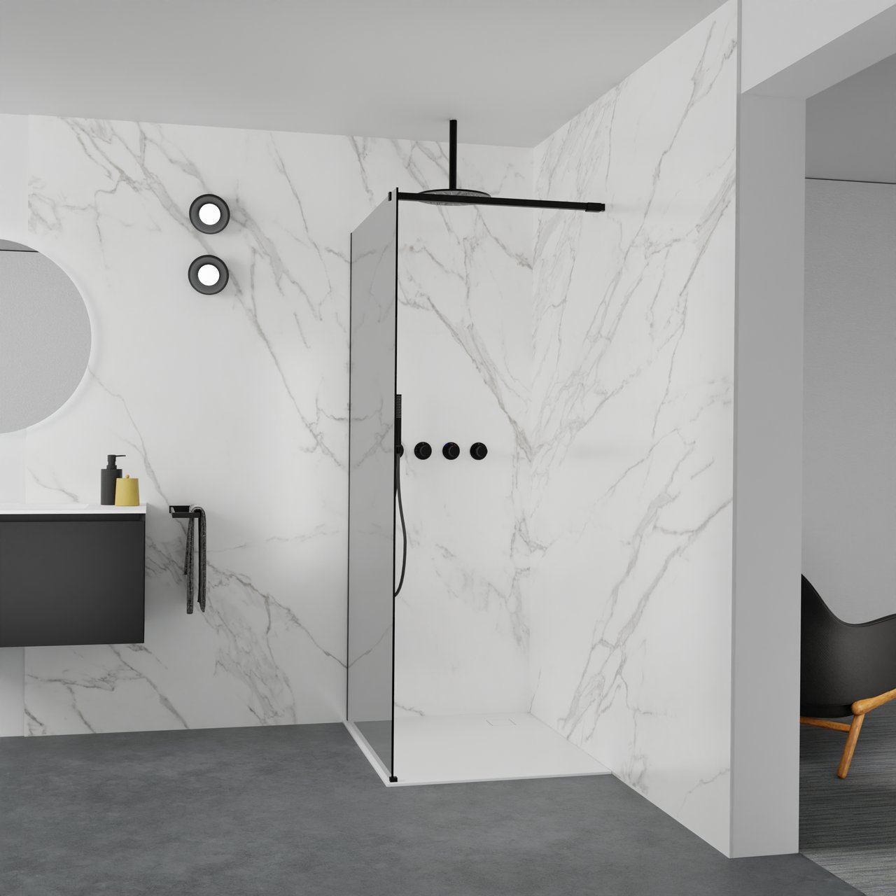 Balmani Modular Walk-In Dusche: 100 x 200 cm, Rauchglas, Profil Schwarz matt