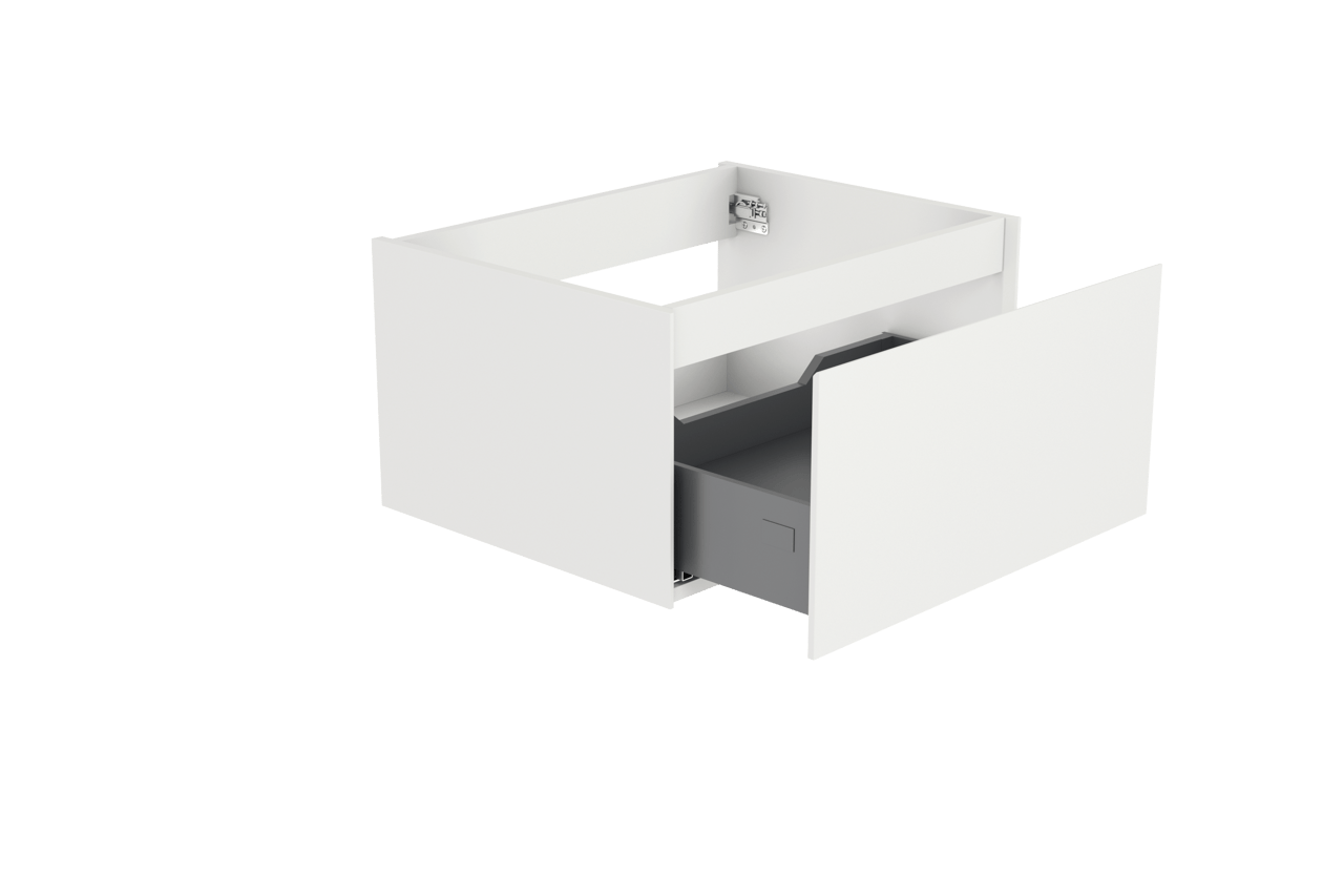 Storke Edge hängender Waschbeckenunterschrank: 65 x 52 cm, Weiß matt, 1 Schublade
