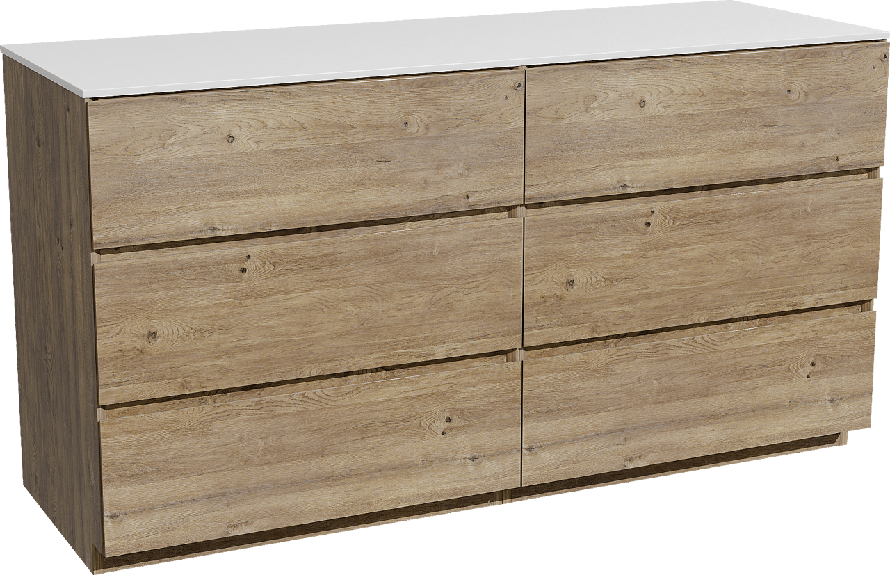 Storke Edge meuble salle de bains à poser 150 x 52 cm chêne brut avec Tavola tablette simple ou double en solid surface blanc mat