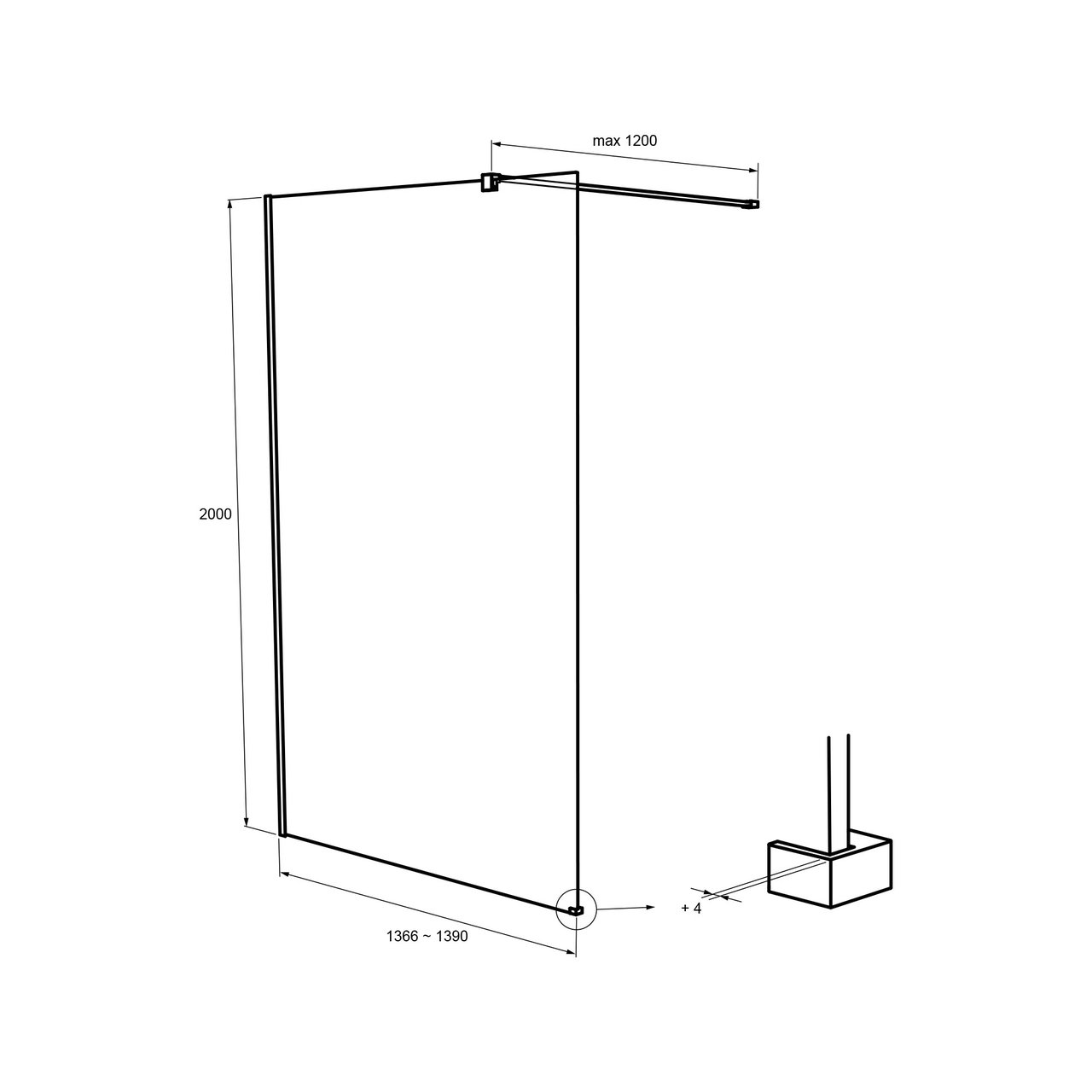 Balmani Modular douche à l'italienne 140 x 200 cm verre lined profil noir mat