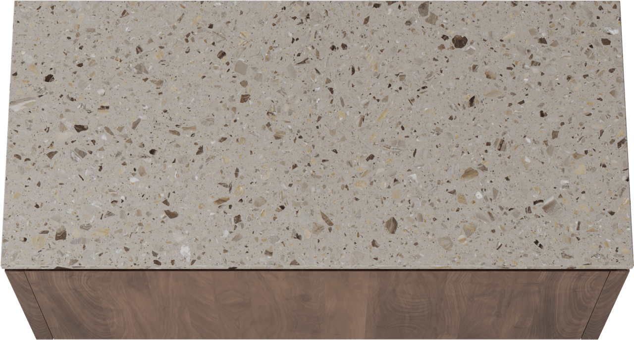 Balmani Eclips meuble salle de bains suspendu 120 x 55 cm Noyer américain avec Stretto tablette simple ou double vasque en Terrazzo greige