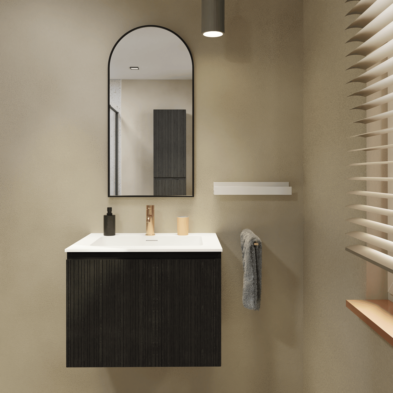 Storke Ribs hängender Waschbeckenunterschrank: 65 x 52 cm, Eiche Schwarz, 2 Schubladen
