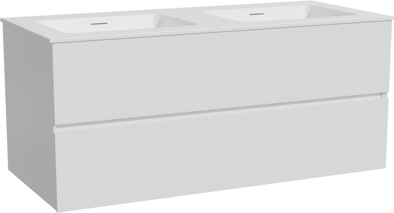 Storke Edge zwevend badkamermeubel 120 x 52 cm mat wit met Mata dubbele wastafel in solid surface mat wit